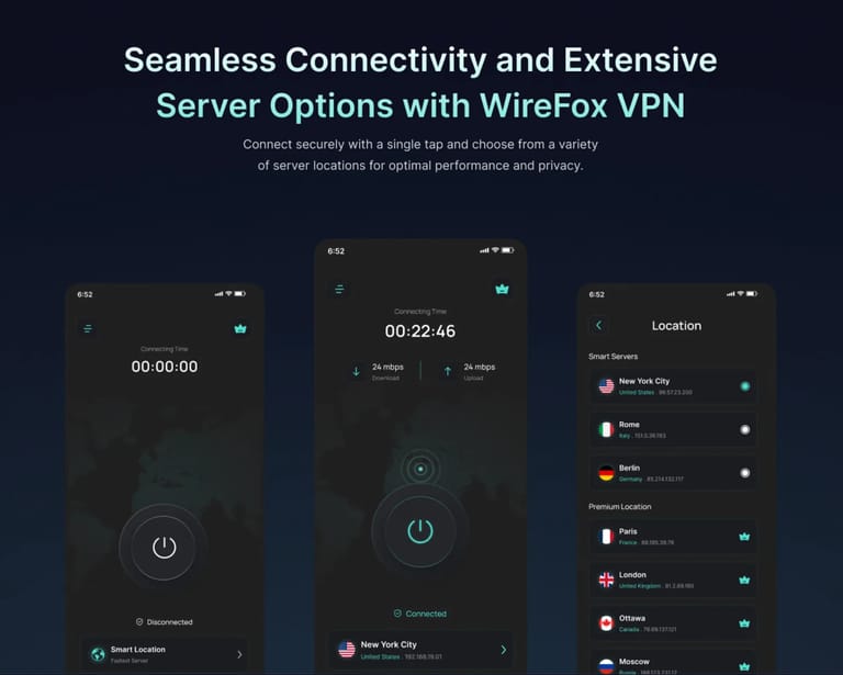 main VPN app screens
